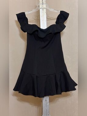 Saints+Secrets Ruffled Black Mini Dress with Flounce Hem Sz M